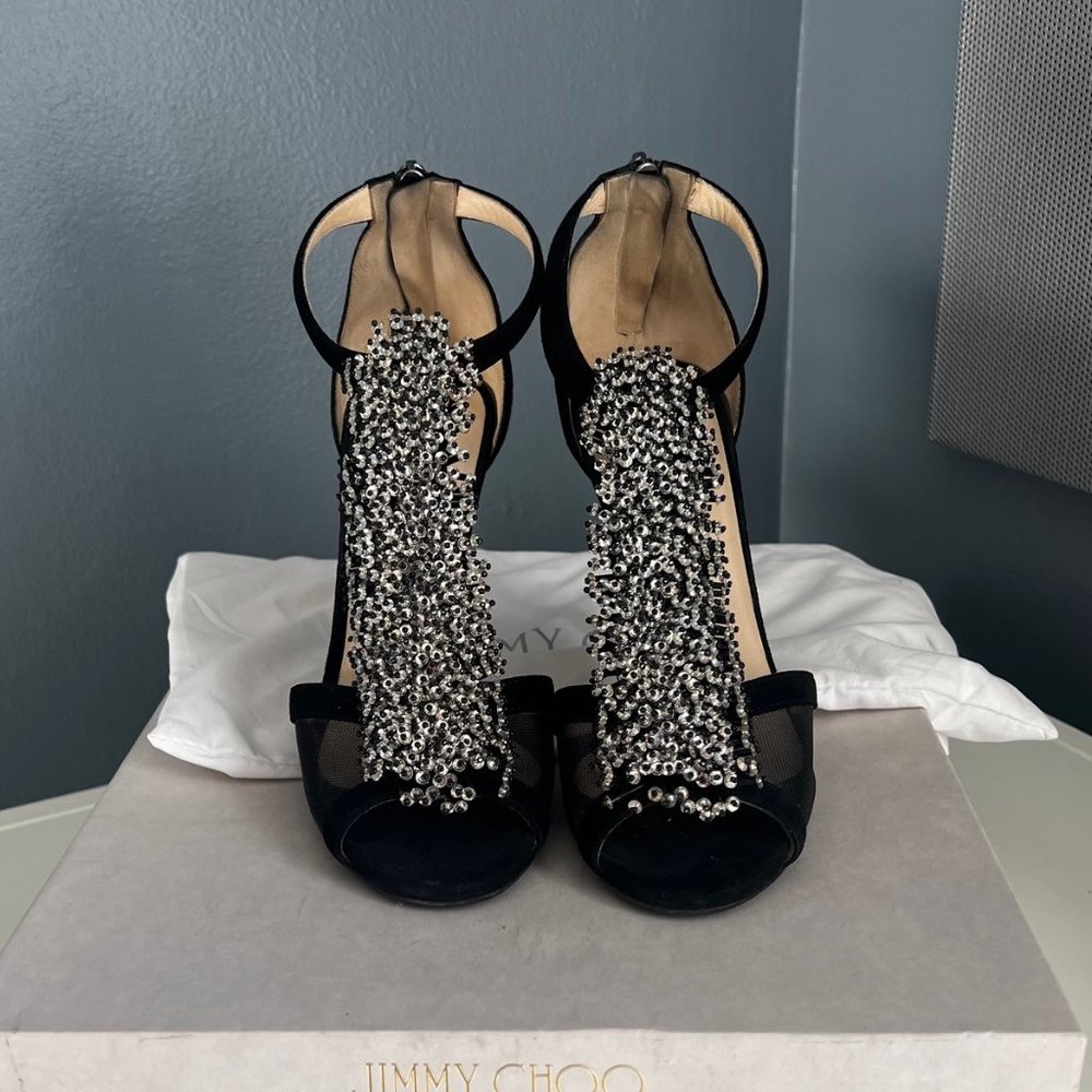 Jimmy Choo Fortune black beaded heels